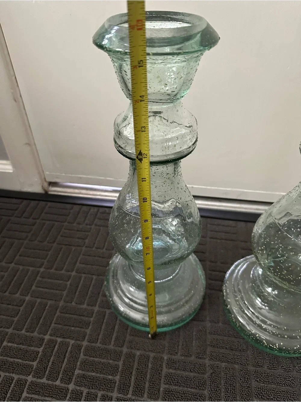 Clear Green Glass Pair Candle Holders - Home Accents